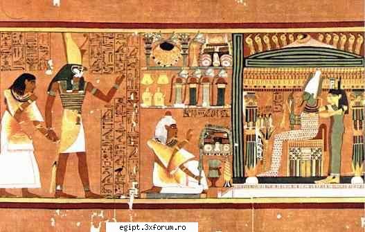cartea egipteana mortilor papyrus the osiris.the god enthroned within shrine; behind him isis and