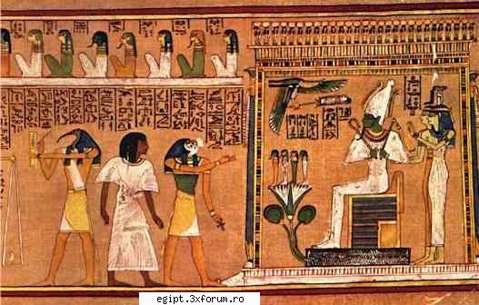 cartea egipteana mortilor papyrus above, some gods sitting ibisheaded god thoth, noting down the