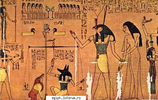 above ten gods sitting in judgement. below is the or weighing of the the god anubis trying in the
