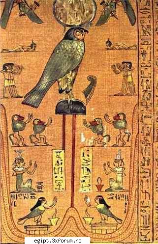 isis and nephthys the sisters of osiris kneeling in adoration on the right and left of the standard
